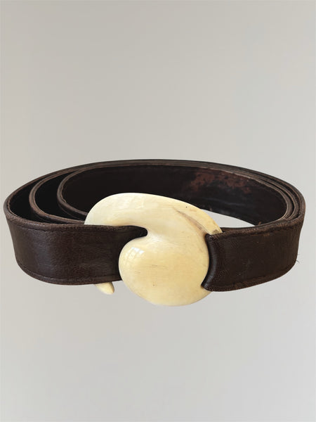 ELSA PERETTI LEATHER BELT WITH IVORY BUCKLE
