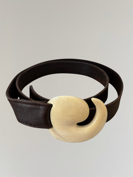 ELSA PERETTI LEATHER BELT WITH IVORY BUCKLE
